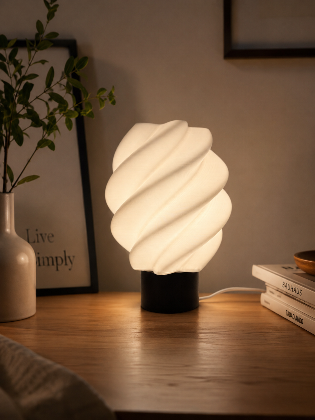 Lámpara decorativa moderna de diseño espiral – Luz cálida ambiental 28cm de altura